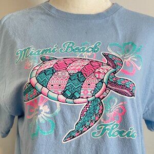 90s VINTAGE LIGHT BLUE MIAMI BEACH FLORIDA TURTLE UNISEX T-SHIRT